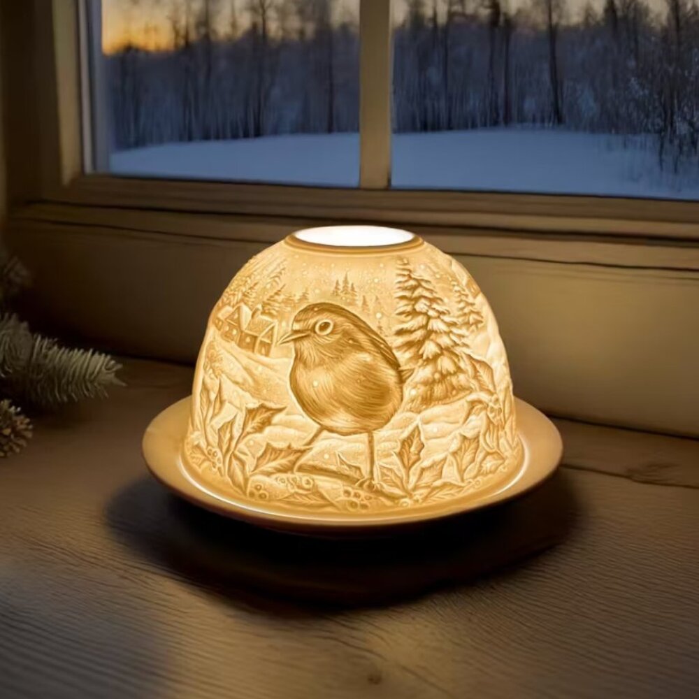 Winter Robin Bird Fairy Lamp Lithophane - Picture 3 of 6